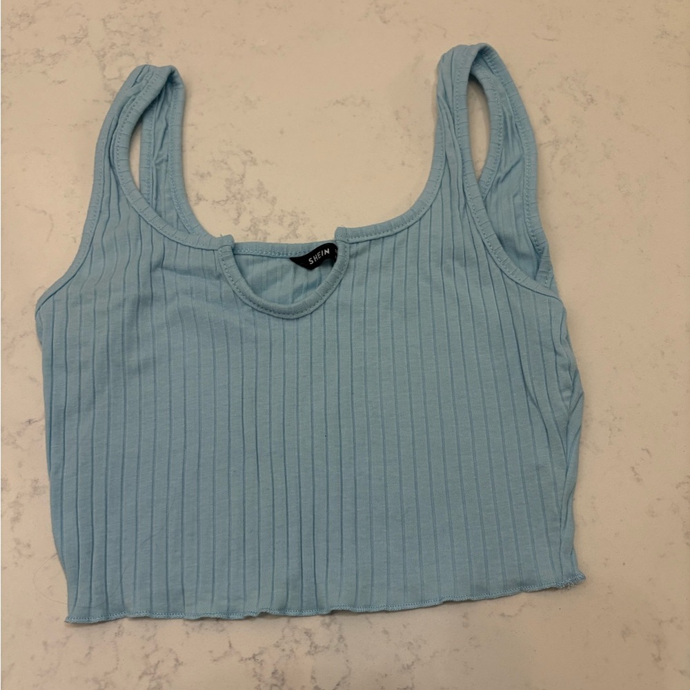 SHEIN Light Blue Ribbed Tank Top